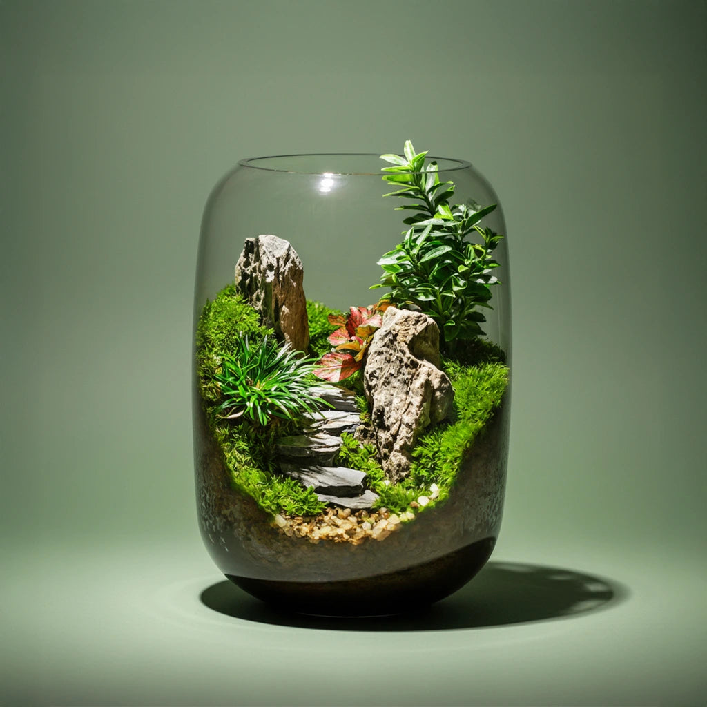 plant terrarium rocks PlantPico Tiny World | Low-Maintenance Living Terrarium